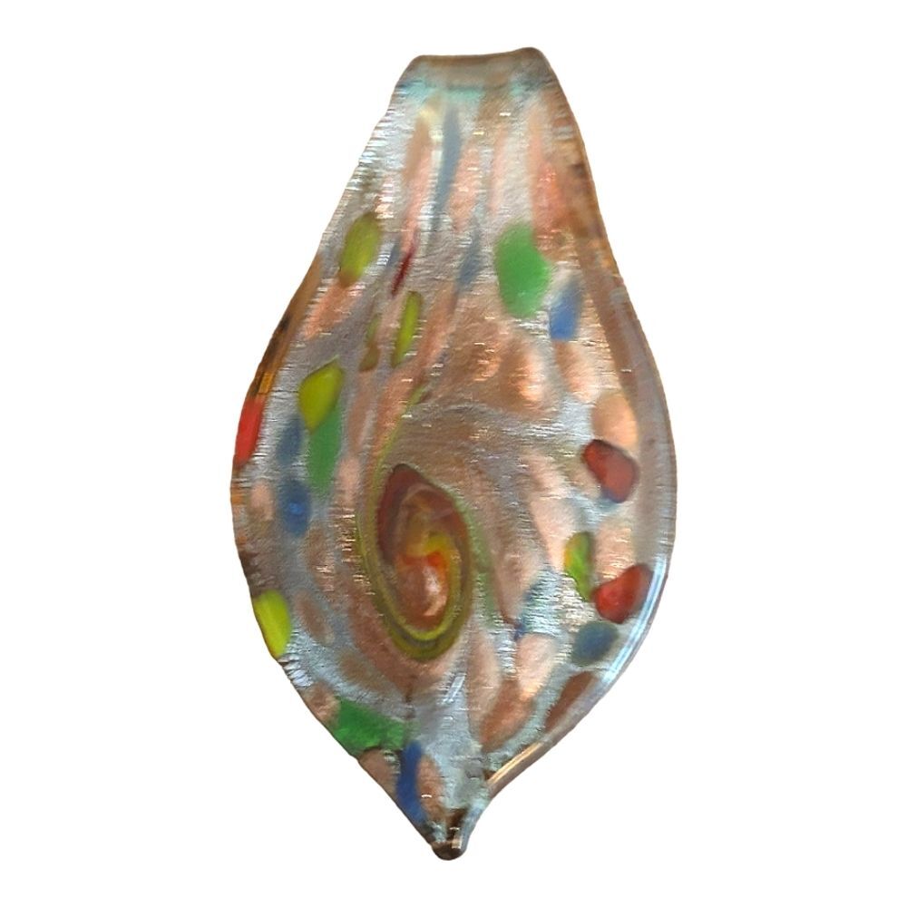 Glass pendant for‎ necklace Murano style handmade multicolor glass metallic tear